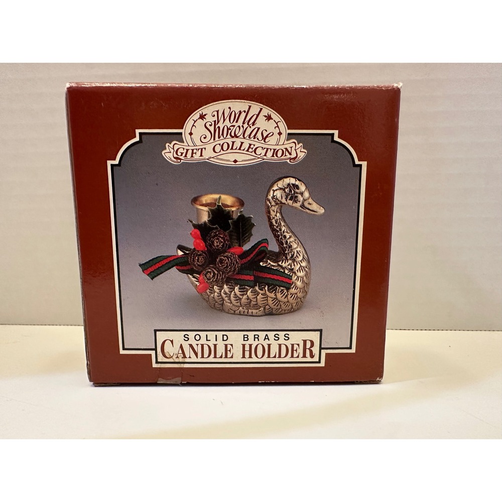 World Showcase Gift Collection Solid Brass Candle Holder Pinecones Holiday Goose